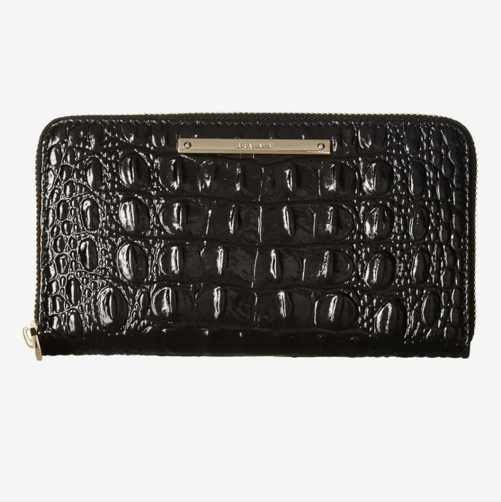 Brahmin Croc Embossed Leather Full Zippered Wallet